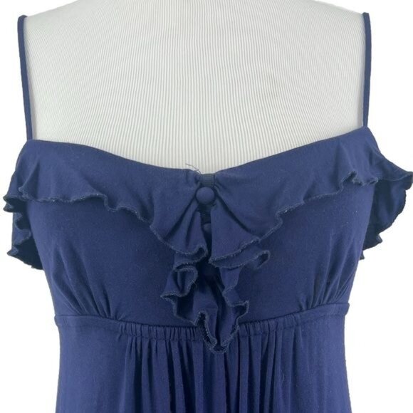 Navy Blue Boho Ruffle Hem Empire Waist Maxi Dress • Cottagecore Coquette Boho S - Picture 3 of 16